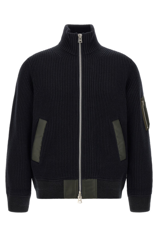 Ribbed knit blouson Blue