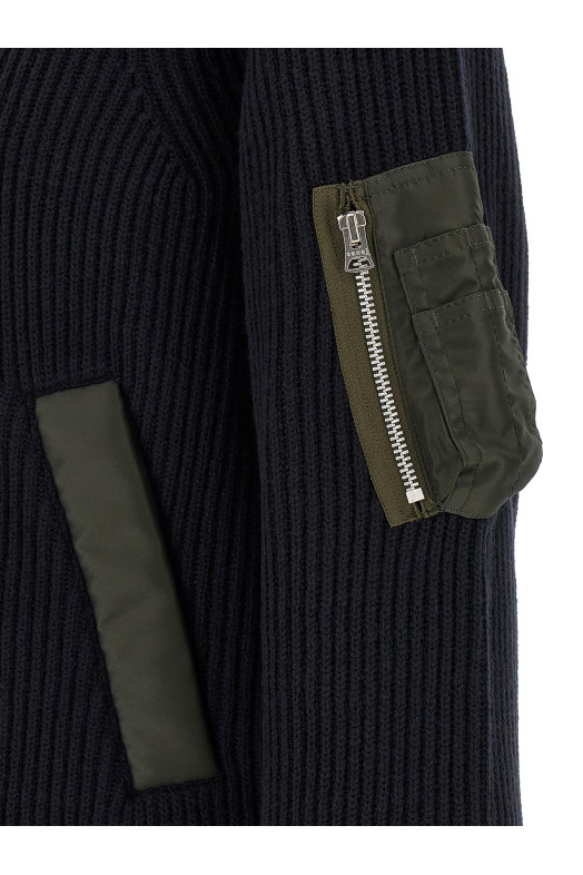 Ribbed knit blouson Blue