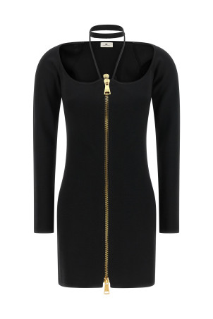 Трикотажне плаття з вишивкою, чорне ELISABETTA FRANCHI AM06B66E2110