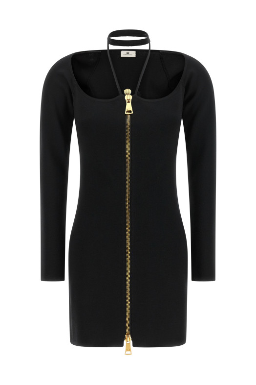 Трикотажне плаття з вишивкою, чорне ELISABETTA FRANCHI AM06B66E2110