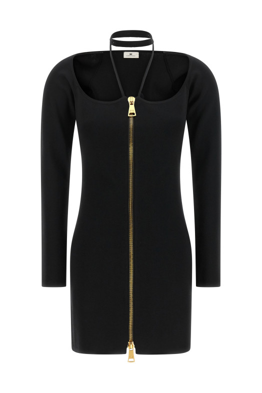 Трикотажне плаття з вишивкою, чорне ELISABETTA FRANCHI AM06B66E2110