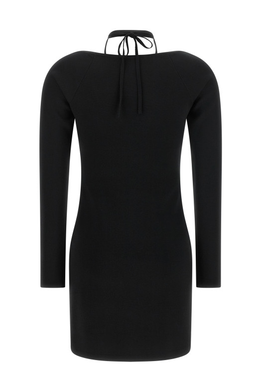 Трикотажне плаття з вишивкою, чорне ELISABETTA FRANCHI AM06B66E2110