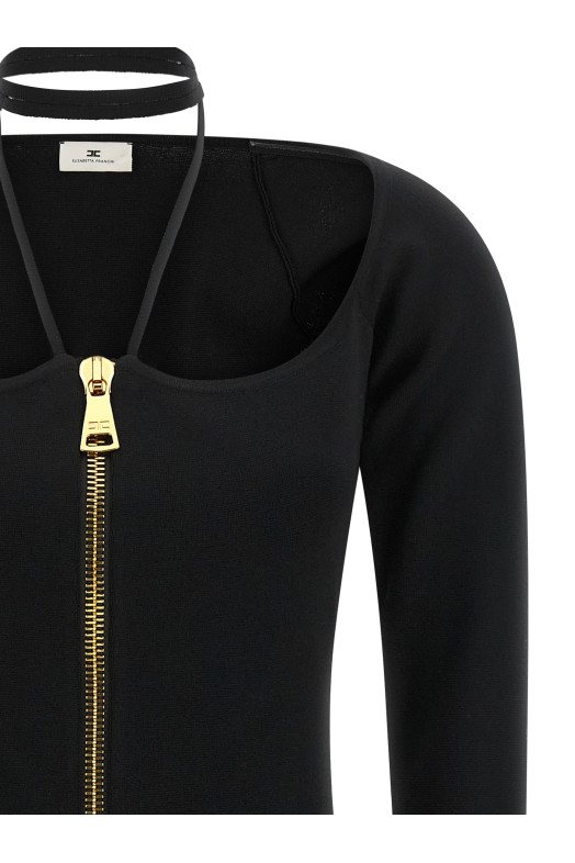 Трикотажне плаття з вишивкою, чорне ELISABETTA FRANCHI AM06B66E2110