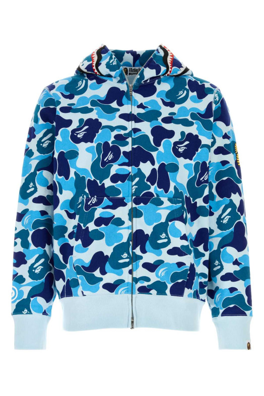 Хлопковая толстовка с принтом ABC Camo 2nd Shark, синего цвета, BAPE (001ZPM301008M)