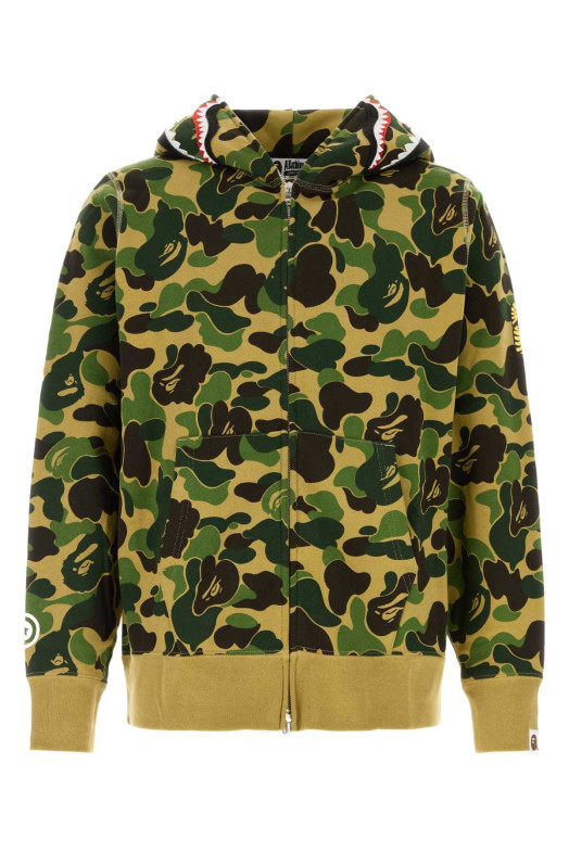 Хлопковая толстовка с принтом ABC Camo 2nd Shark, зелёная, BAPE (001ZPM301008M)