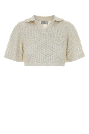 White crochet polo shirt GIUSEPPE DI MORABITO (06SSKNT39916602)