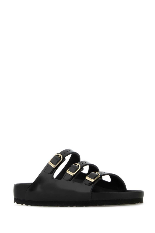 Черные кожаные тапочки «Флорида» от BIRKENSTOCK (1029385)