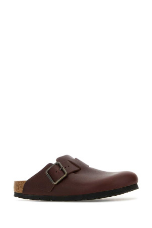 Бостонские тапочки из бордовой кожи, бежевого цвета, BIRKENSTOCK (1030712)