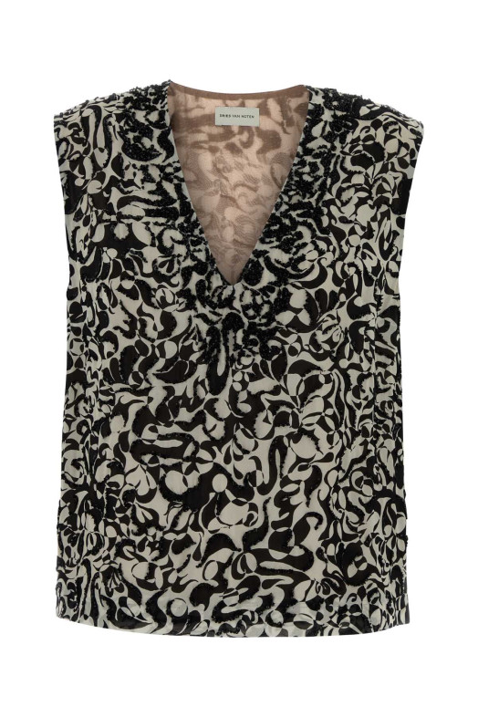 Топ из крепа с принтом «College» от DRIES VAN NOTEN (2611307883006)