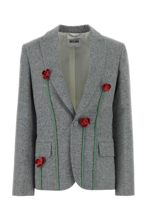 Melange grey silk blend blazer MOSCHINO (261D05120414)