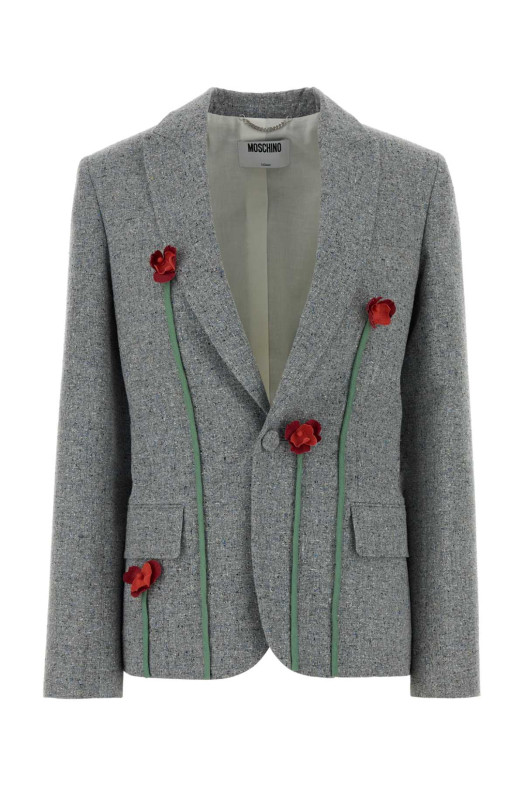 Melange grey silk blend blazer MOSCHINO (261D05120414)