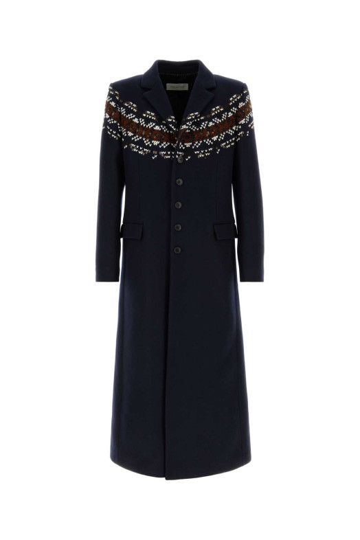 Темно-синее пальто из шерстяной смеси Blue DRIES VAN NOTEN (2620202384216)