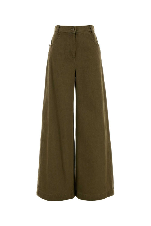 Army green denim Alamaro wide-leg jeans MAX MARA (2621136081600)