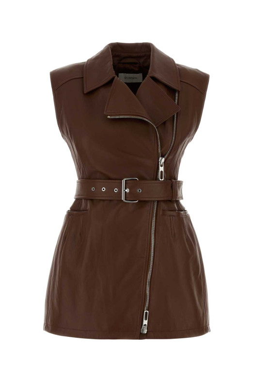 Chocolate leather Favella vest SPORTMAX (2622446031600)