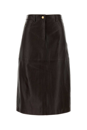 Dark brown leather Gita skirt S MAXMARA (2629406021600)