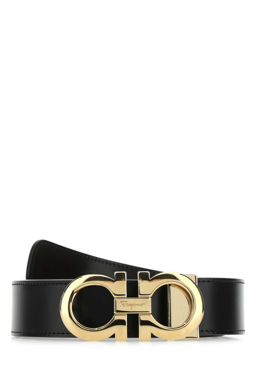 Black leather reversible belt Blue SALVATORE FERRAGAMO (675542586940)