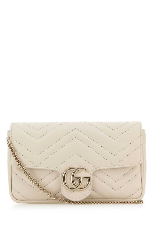 Небольшая сумка через плечо GUCCI из кожи цвета слоновой кости с узором GG Marmont (751526AAFPP)