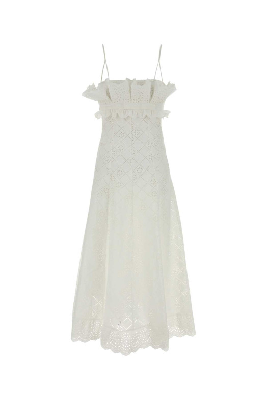 Біла сукня з англійською вишивкою ALBERTA FERRETTI (A04451622)