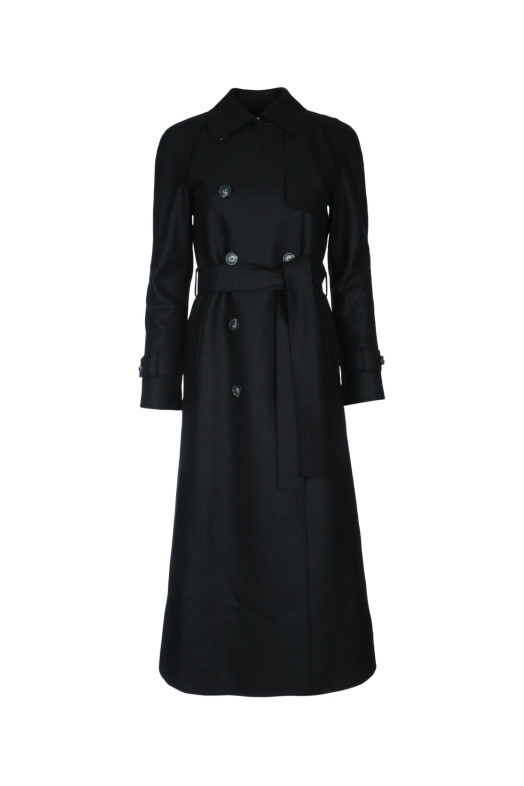 WOMEN LONG RAGLAN TRENCH LIGHT PRESSED WOOL Black HARRIS WHARF LONDON (AA1180MLX)