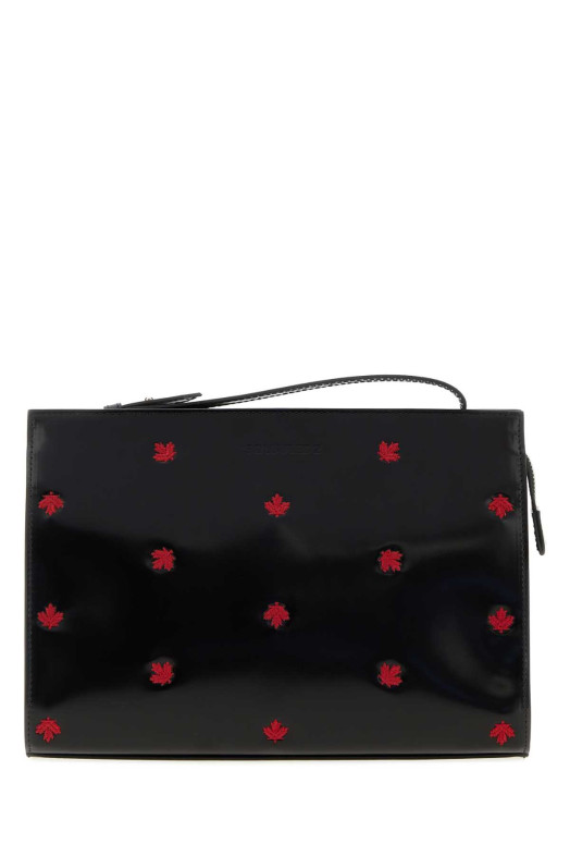 Black leather Maple Leaf clutch DSQUARED (CLM002424909060)