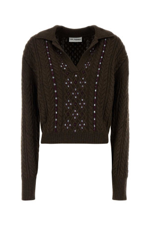 Chocolate nylon blend sweater DES PHEMMES (D735KW)