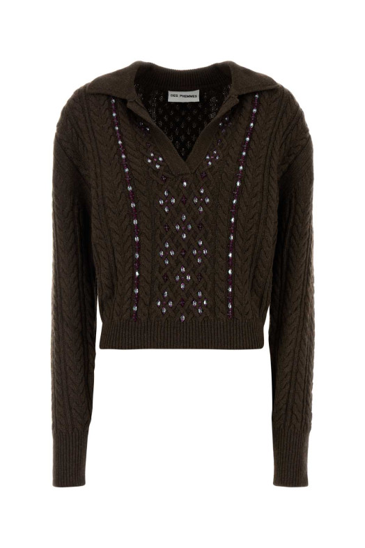 Chocolate nylon blend sweater DES PHEMMES (D735KW)