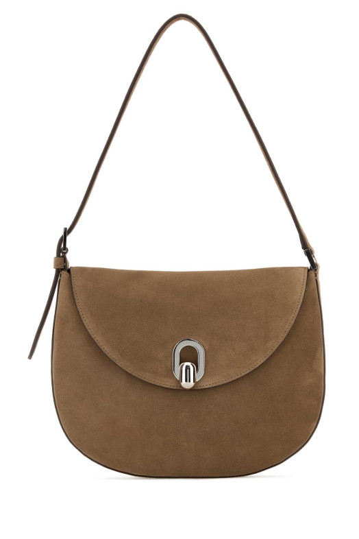 Beige suede small Tondo crossbody bag Beige SAVETTE (H00803)