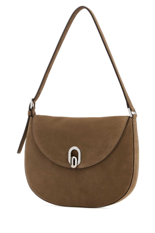 Beige suede small Tondo crossbody bag Beige SAVETTE (H00803)