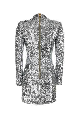 Срібне міні-плаття з паєтками BALMAIN (HF1R8980XM11)