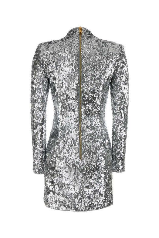Срібне міні-плаття з паєтками BALMAIN (HF1R8980XM11)