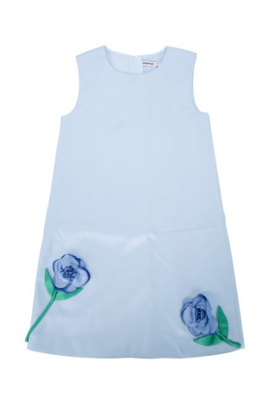 BLUE BONDED SATIN 3D FLOWER DRESS Blue SELF PORTRAIT KIDS (PF26704SBL)