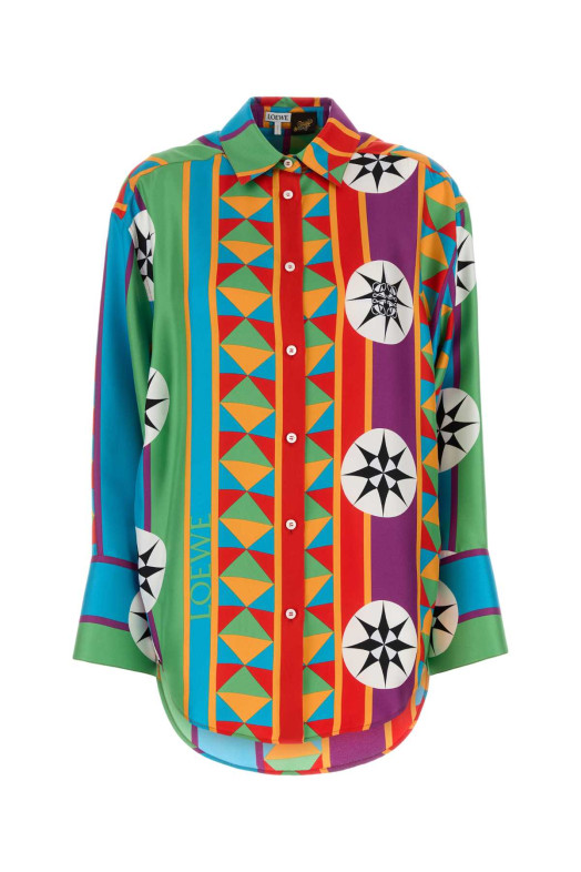 Printed silk Paula s Ibiza oversize shirt Beige LOEWE PAULA'S IBIZA (S616Y05X49)