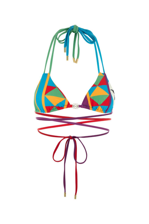 Printed stretch nylon Paula s Ibiza bikini top Beige LOEWE PAULA'S IBIZA (S616Y27X71)