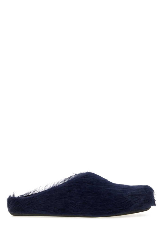 Navy blue calf hair Fussbett slippers MARNI (SBMR000600P4122)