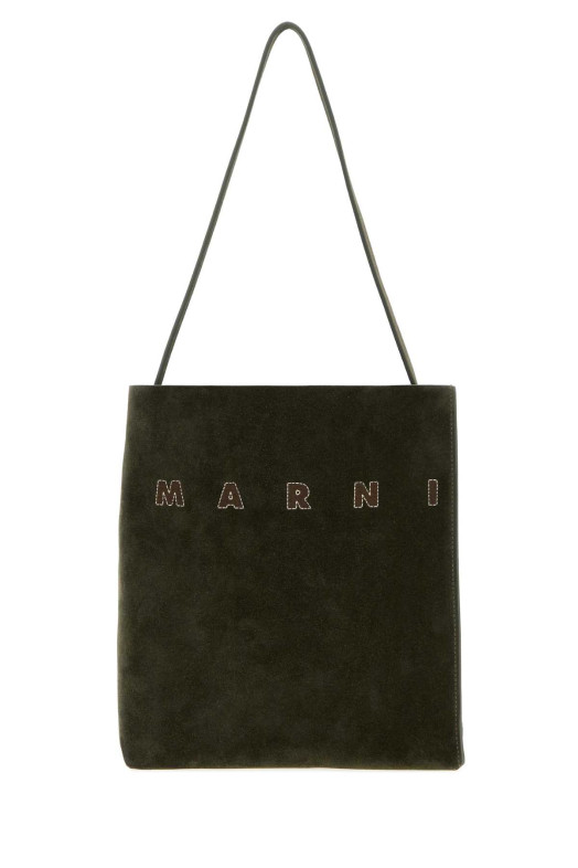 Bottle green suede small Museo shoulder bag MARNI (SHMP0111U3P9267)