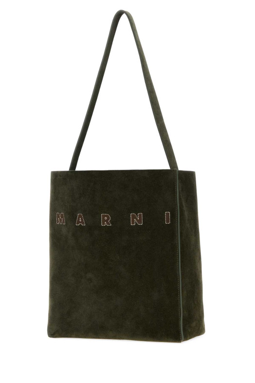 Bottle green suede small Museo shoulder bag MARNI (SHMP0111U3P9267)