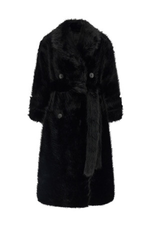 'Jackie' eco-fur trench coat Black