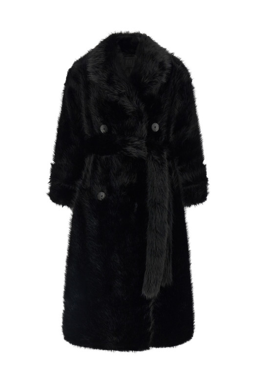 'Jackie' eco-fur trench coat Black