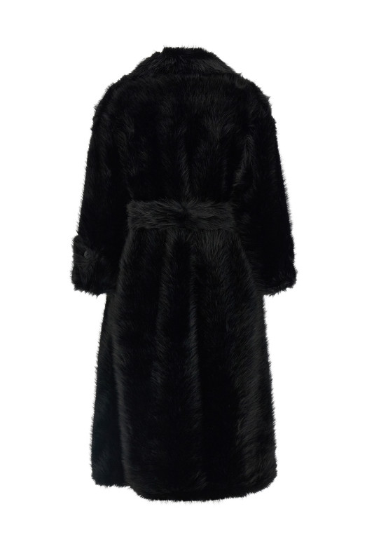 'Jackie' eco-fur trench coat Black
