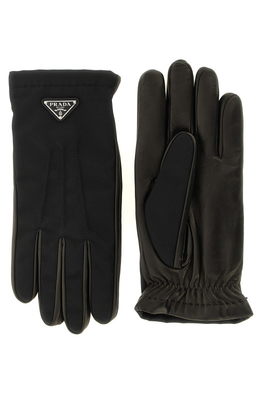 Перчатки из ре-нейлона и наппы  Черные PRADA 2GG7952DWBF0002
