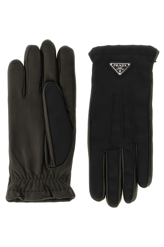Перчатки из ре-нейлона и наппы  Черные PRADA 2GG7952DWBF0002