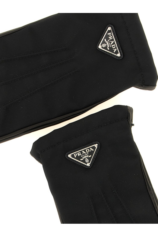 Перчатки из ре-нейлона и наппы  Черные PRADA 2GG7952DWBF0002