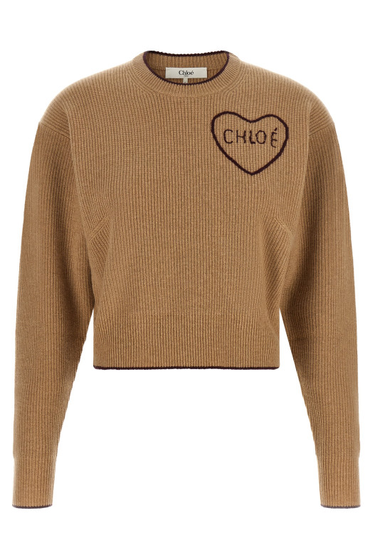 Свитер с интарсией в виде сердца, бежевый CHLOÉ CH26AMP41710218