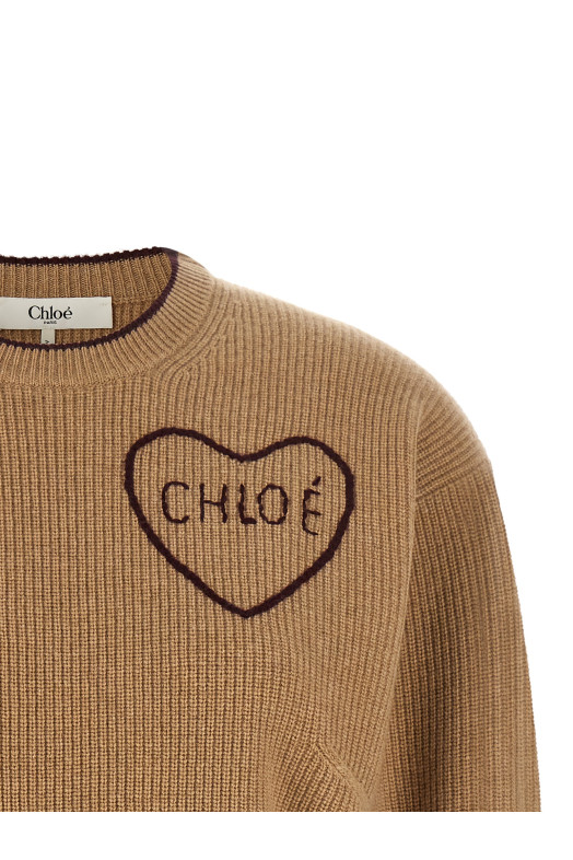 Свитер с интарсией в виде сердца, бежевый CHLOÉ CH26AMP41710218