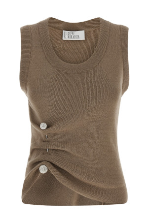 Jewel brooch top Beige
