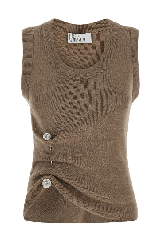 Jewel brooch top Beige