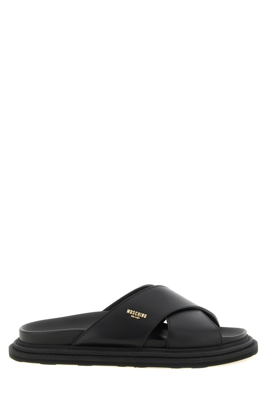 Кожаные сабо с логотипом, черные MOSCHINO MB28083G0PGA0000
