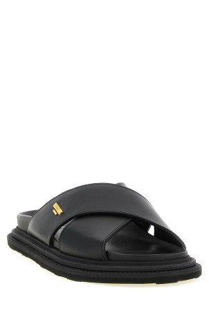 Кожаные сабо с логотипом, черные MOSCHINO MB28083G0PGA0000