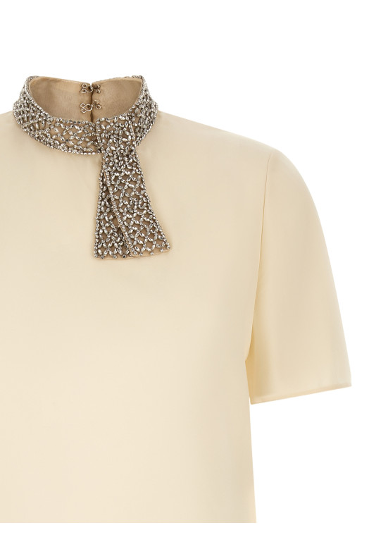 Valentino Garavani jewel collar top White