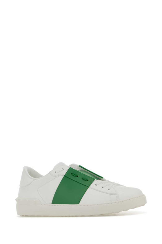 Белые кожаные кроссовки с открытым носком и зеленой полоской VALENTINO GARAVANI (8Y2S0830BLU)